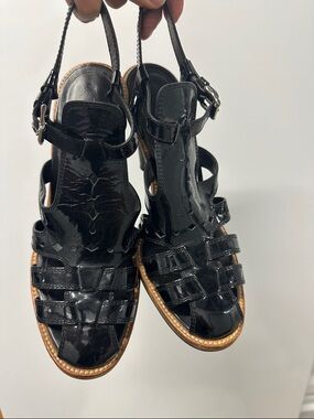 Tod’s Women’s Black Patent Leather Slingback Sandals 38 1/2